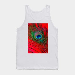 Dew Drop On Peacock Feather On red Table Tank Top